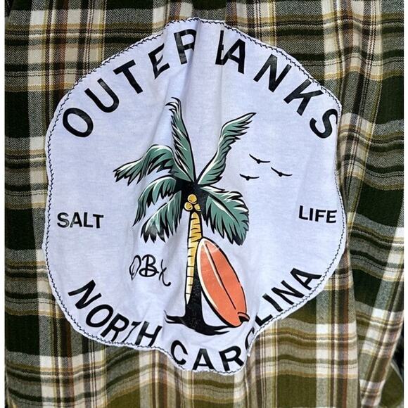 Outer Banks Plaid Flannel Shirt Shacket XL Oversized One of a Kind Coconutgirl - Picture 2 of 6